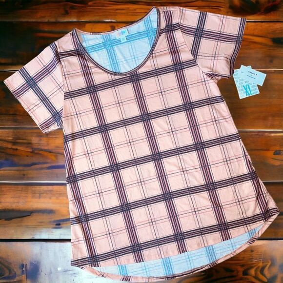 LuLaRoe XL Classic Tee • Windowpane Plaid •Polyester Jersey •High Round Neckline - Picture 8 of 14
